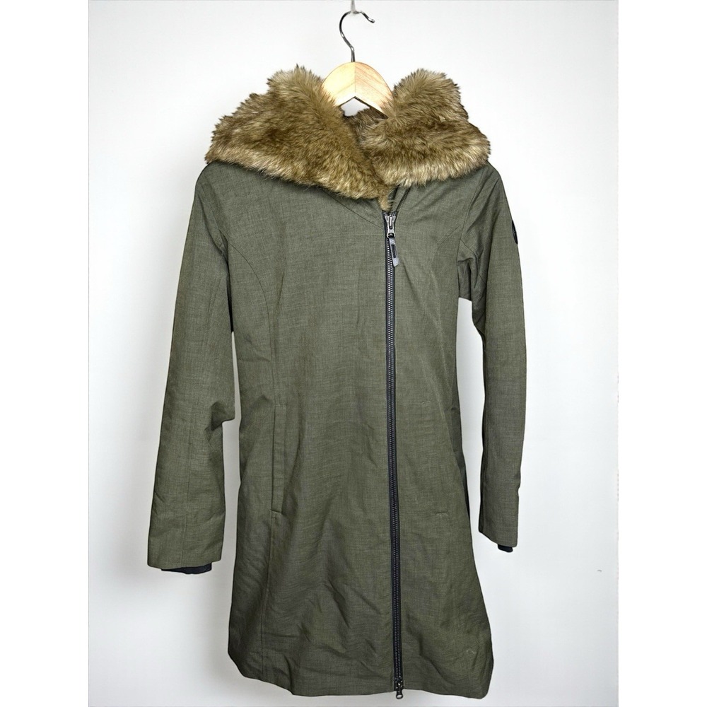 Alpine Design Asymmetrical Zip Down Winter Parka‎ Coat Faux Fur Hood Women's XS